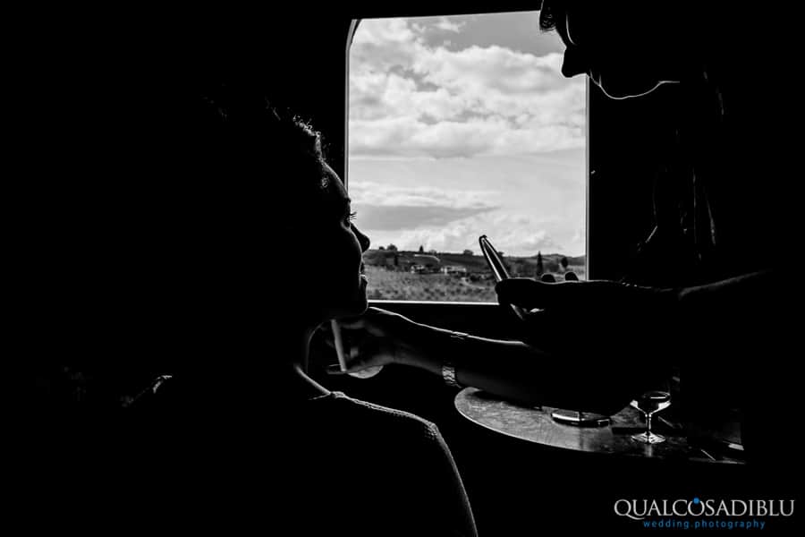 bride getting ready tuscany landscape black and white