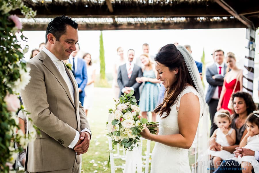 bride and groom smiling