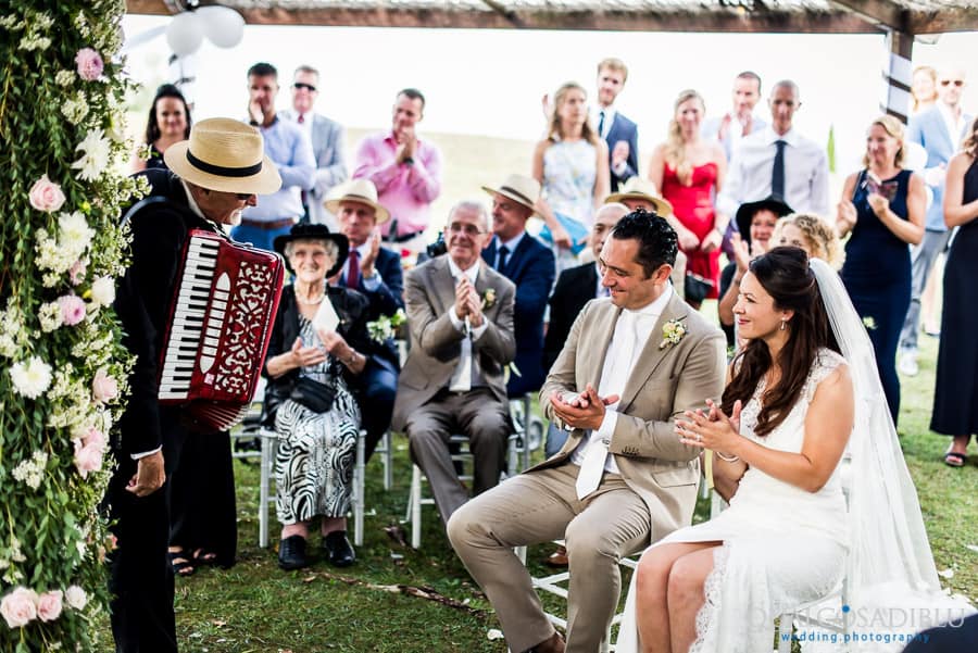 accordion musicians congratulate bride and groom ceremony wedding