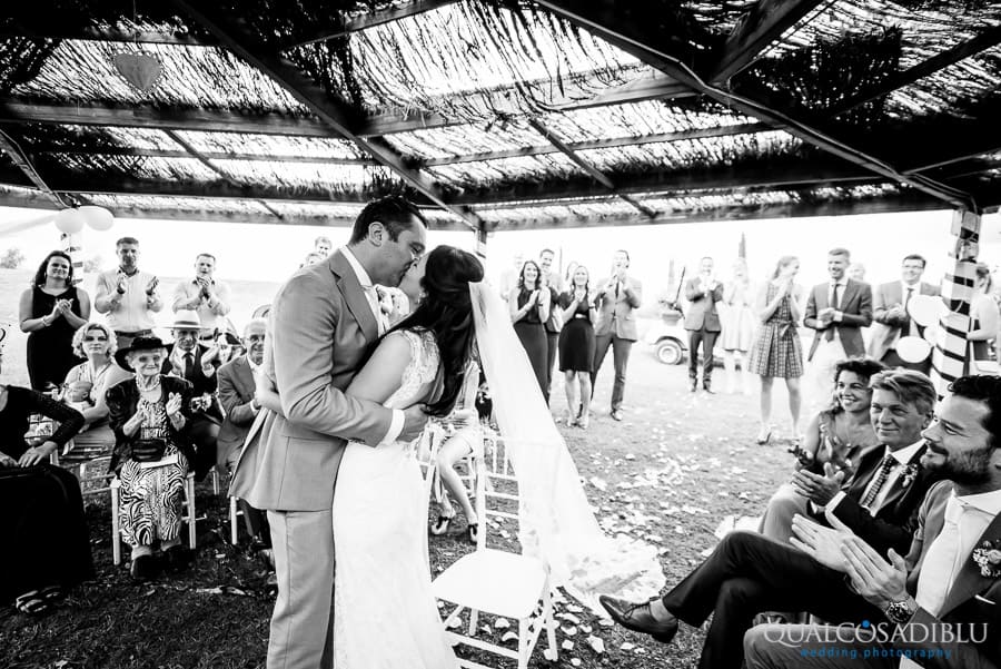 bride and groom kissing