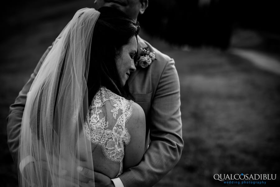 bride romantic hug black and white