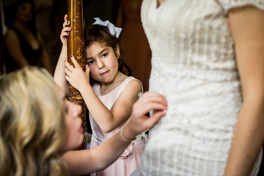 wedding getting ready bride dress child admiration ct