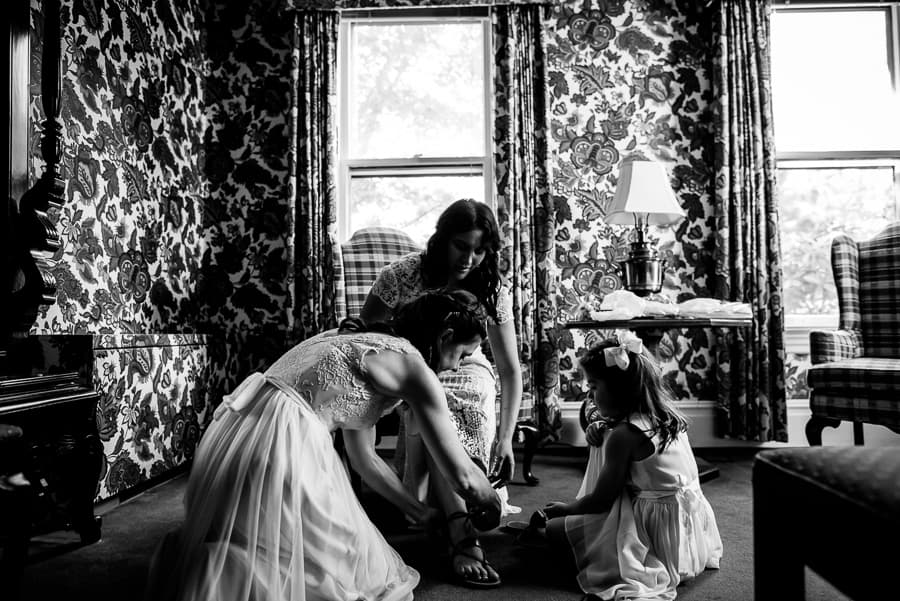 wedding getting ready bride shoes bridesmaid west lane inn