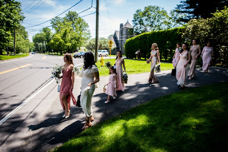 wedding bridal party bride walking ridgefiled ct