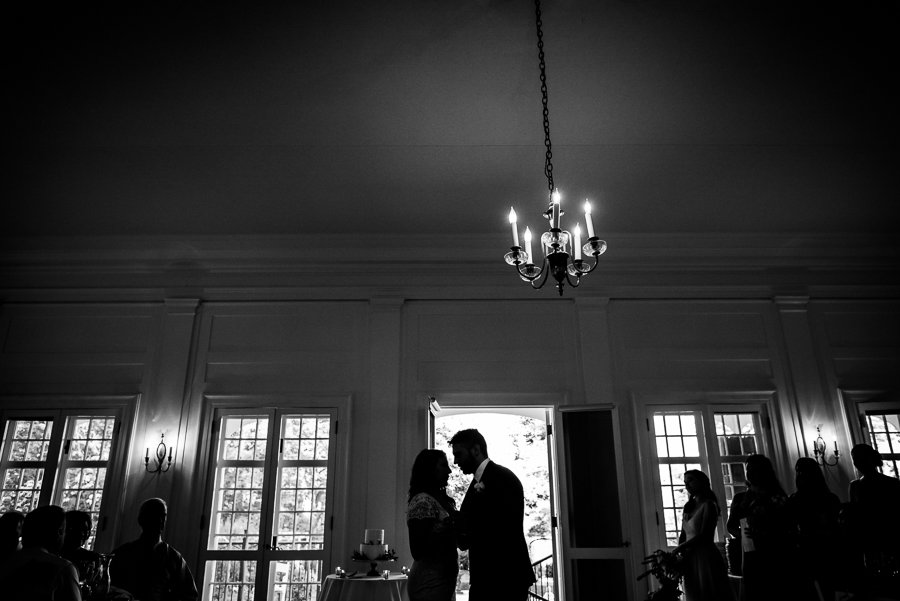 wedding silhouette black and white bride groom first dance