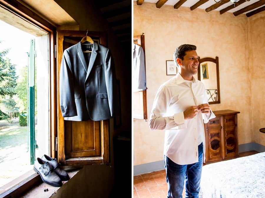 groom dressing shirt smiling getting ready