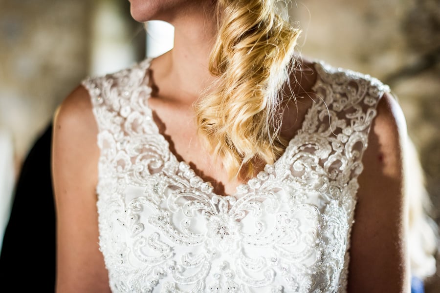 closeup bride wedding dress