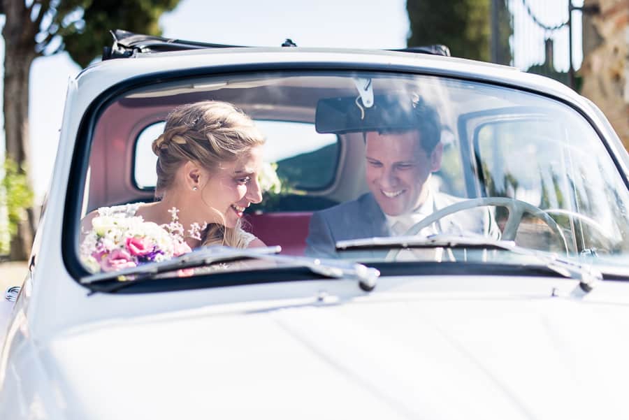 bride groom smiling fiat 500