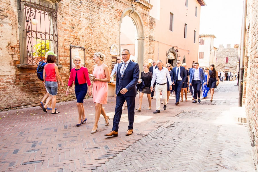 wedding guests walking to the ceremony certaldo