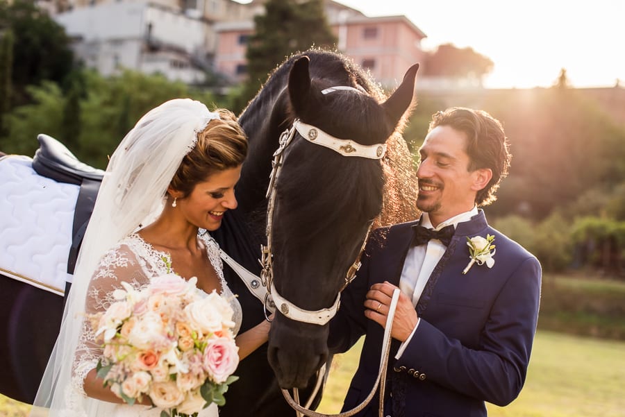 bride and groom horse