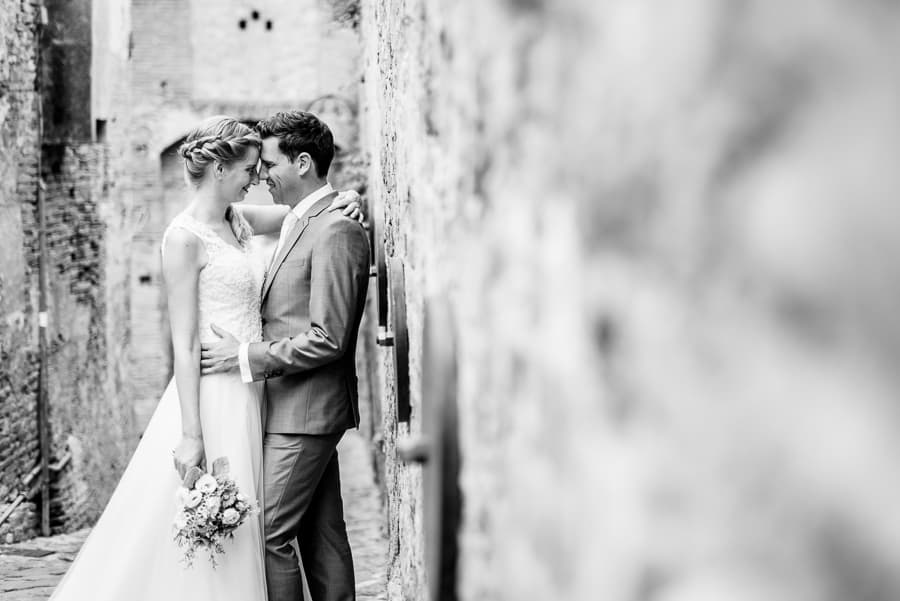 romantic wedding couple embraced certaldo