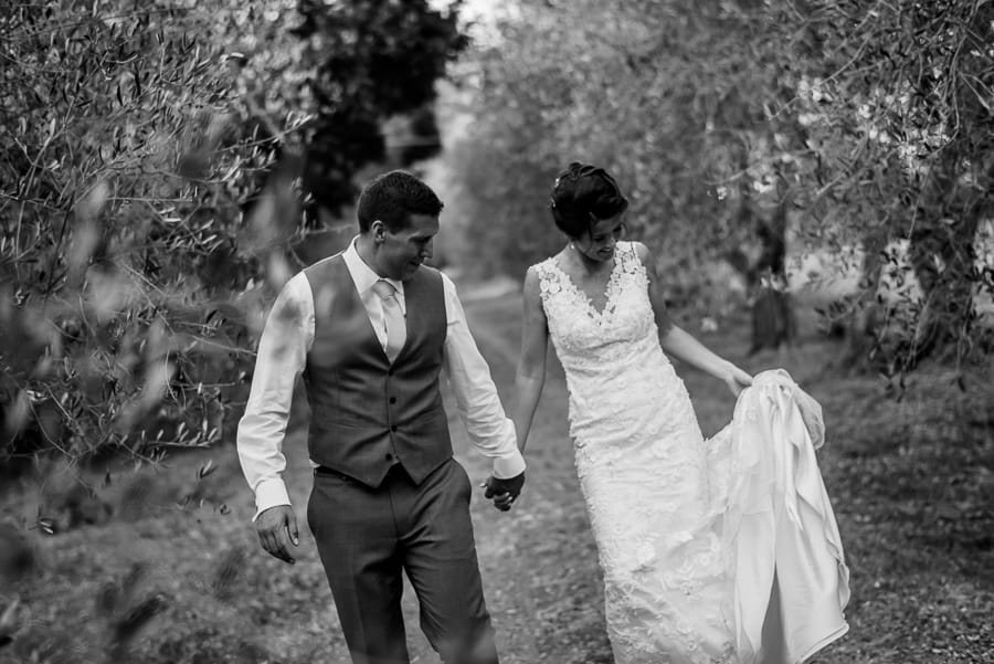 bride and groom walking together