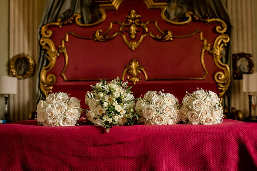 flowers bride bouquet on the bed