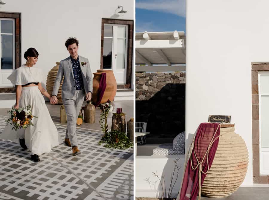 entrance of bride and groom wedding santorini