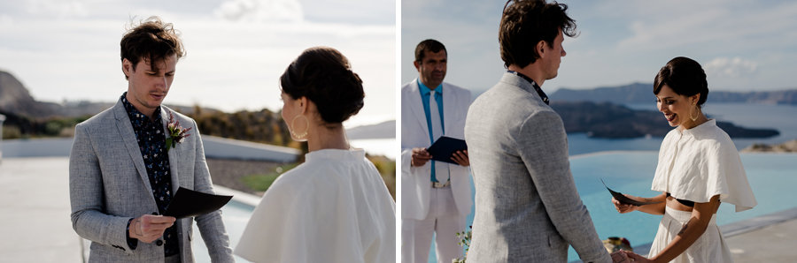 bride and groom reading vows