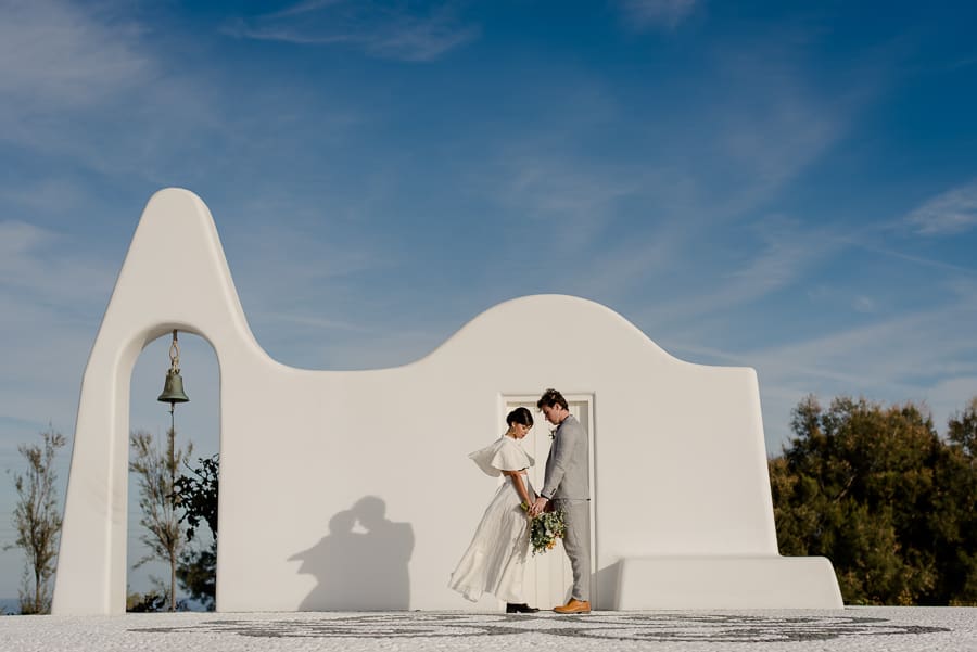 bride and groom intimate church santorini