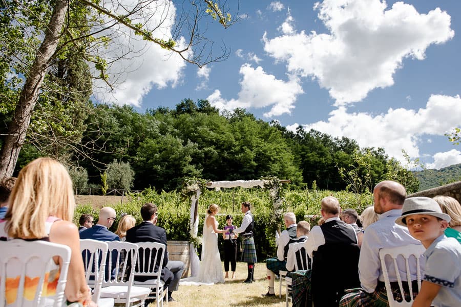 Bride and groom front each other