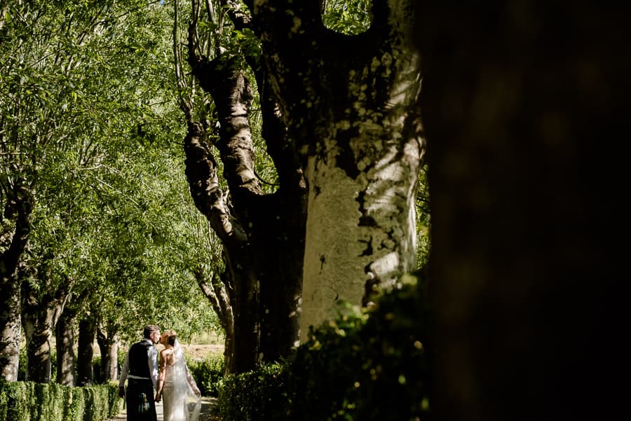 Bride and groom walking together