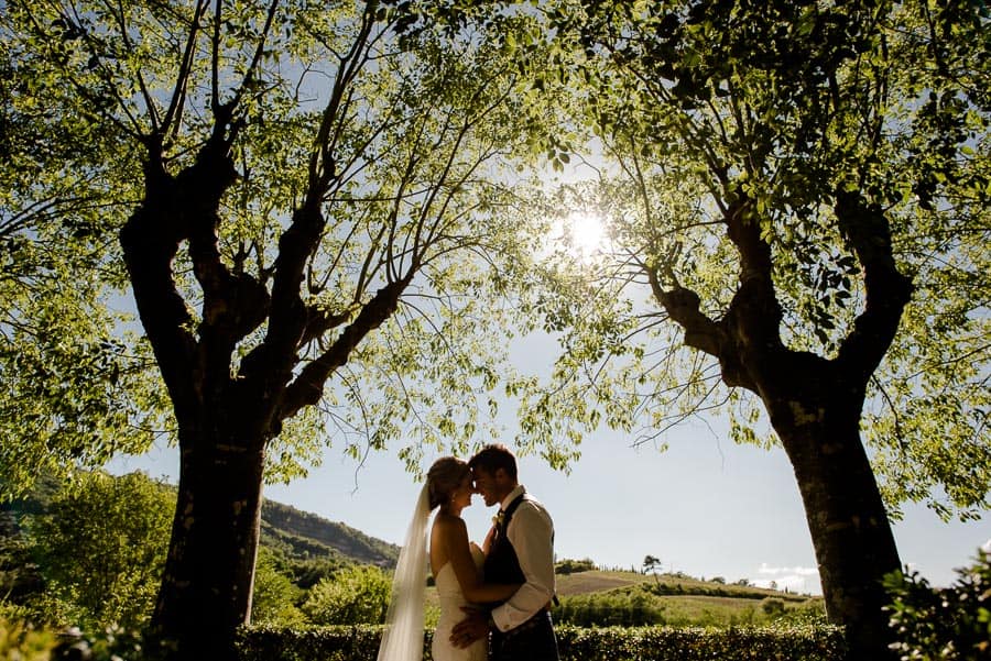 Bride and groom face each other