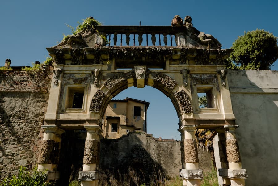 Ancient ruins inside the park of Villa Bottini in Lucca