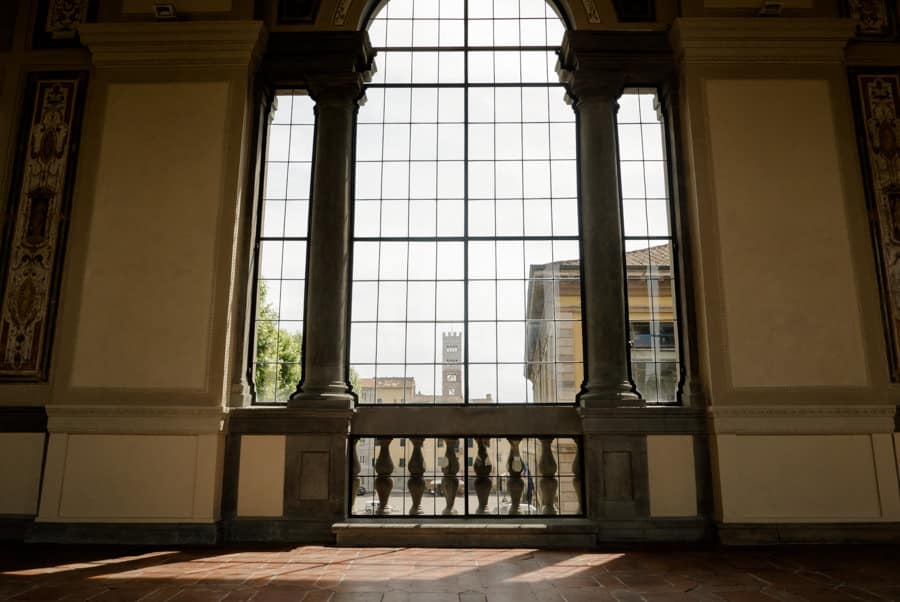 Big window with beautiful light in the corridor at Palazzo Ducale Lucca