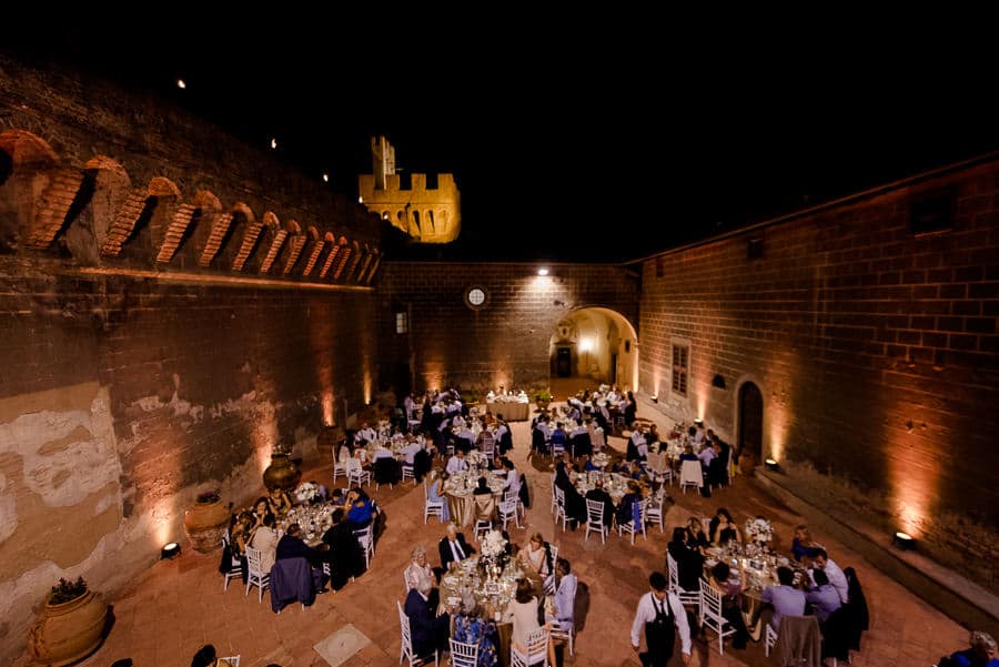 Oliveto Castle internal courtyard by night