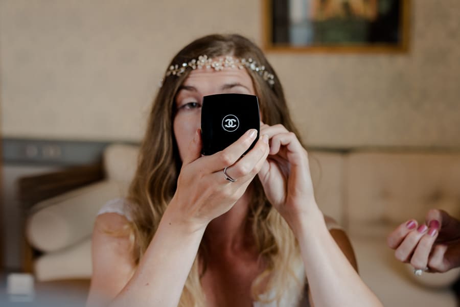 bride getting ready with chanel