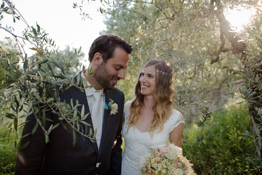 Bride and groom walking together