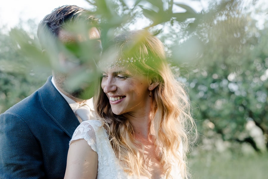 Bride and groom in the olive field