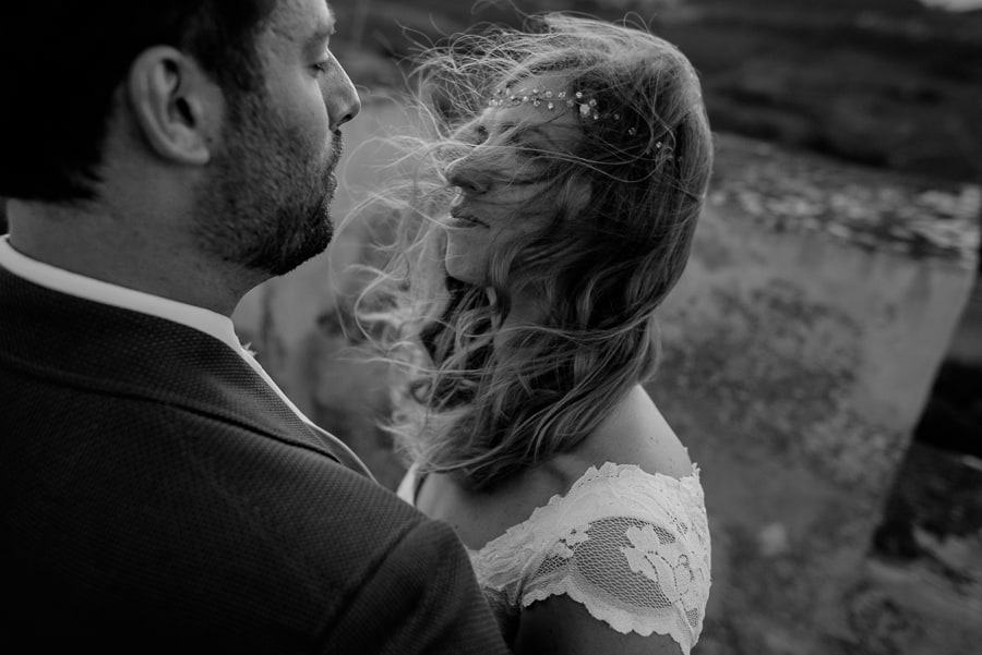 bride with windy hair