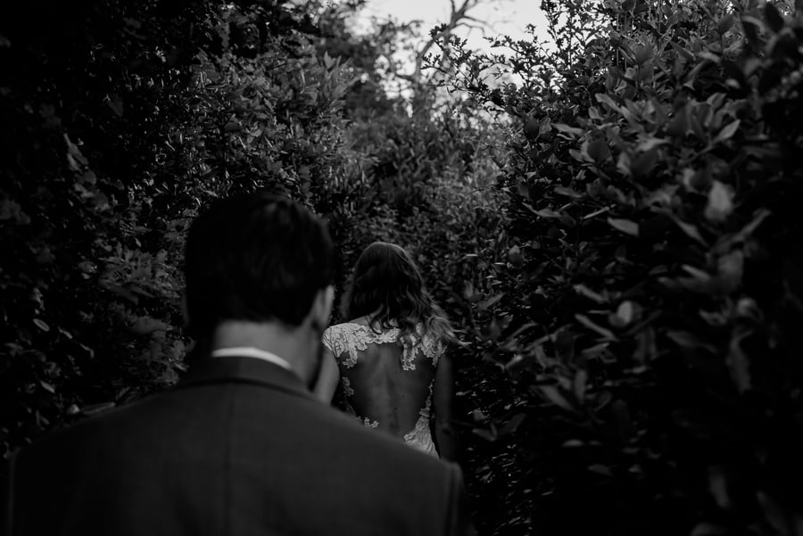 bride walking black and white