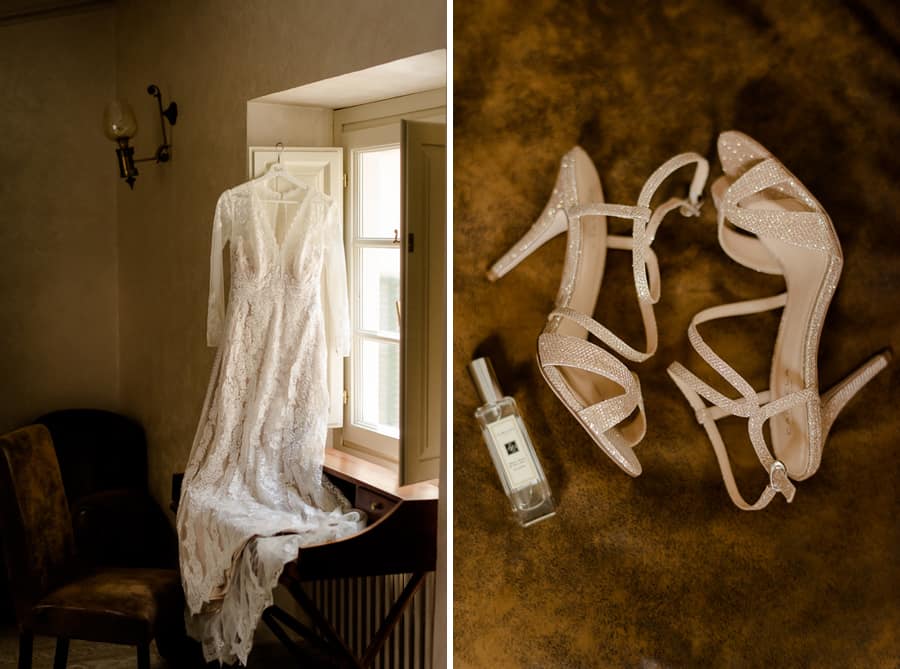 Wedding dress and bridal shoes
