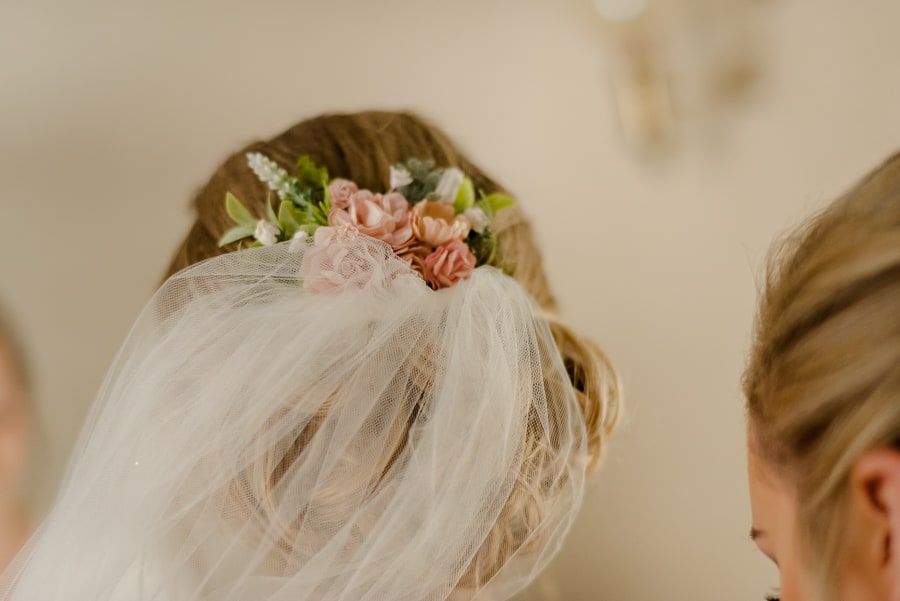 Bridal veil with flower decorations