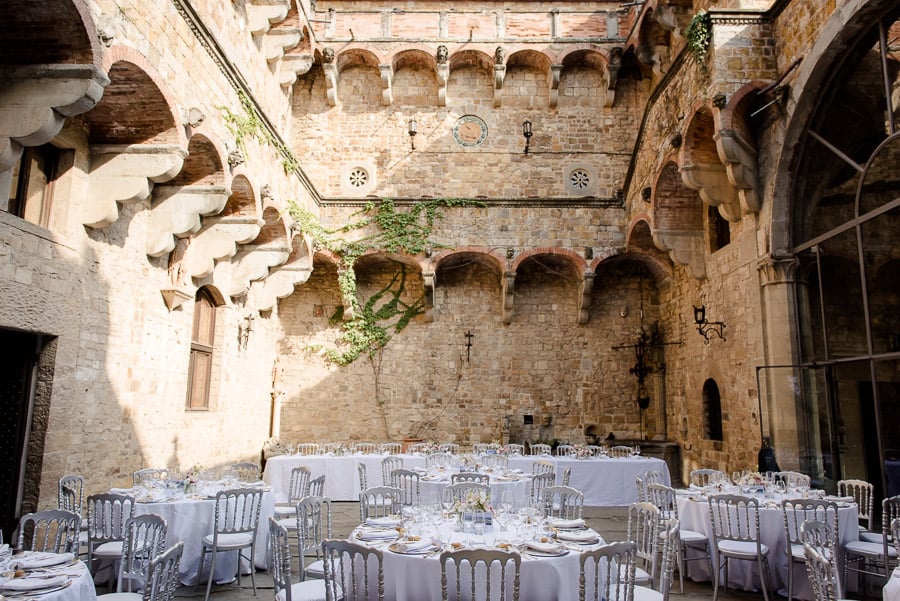 Vincigliata castle inside dinner tables