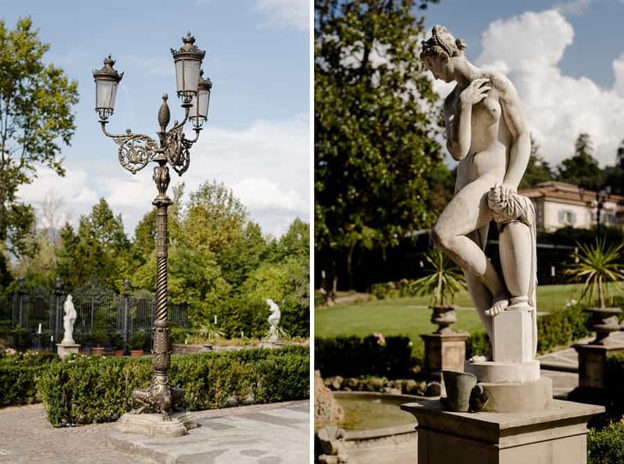 Villa Cora Florence Statues and Lamps