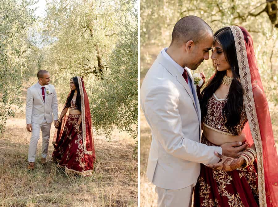 Indian Bride and groom intimate moments in tuscany