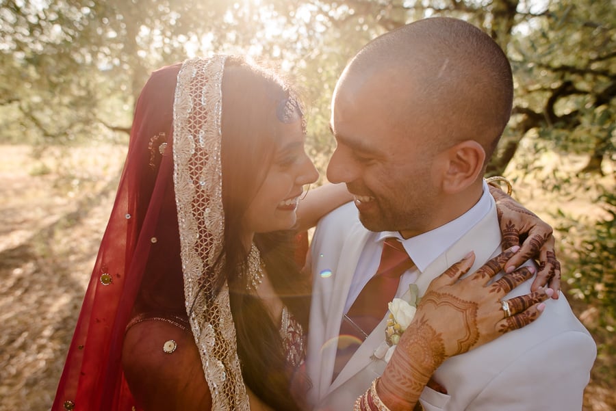 Bride and groom smiling