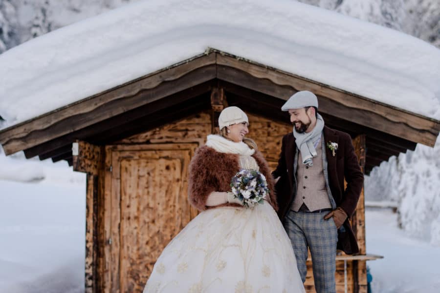 winter wedding in italy couple portrait