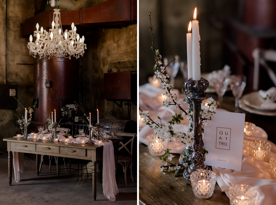 Glowing candlesticks tuscany Wedding Centrepiece