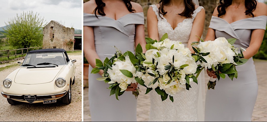 wedding car with flowers