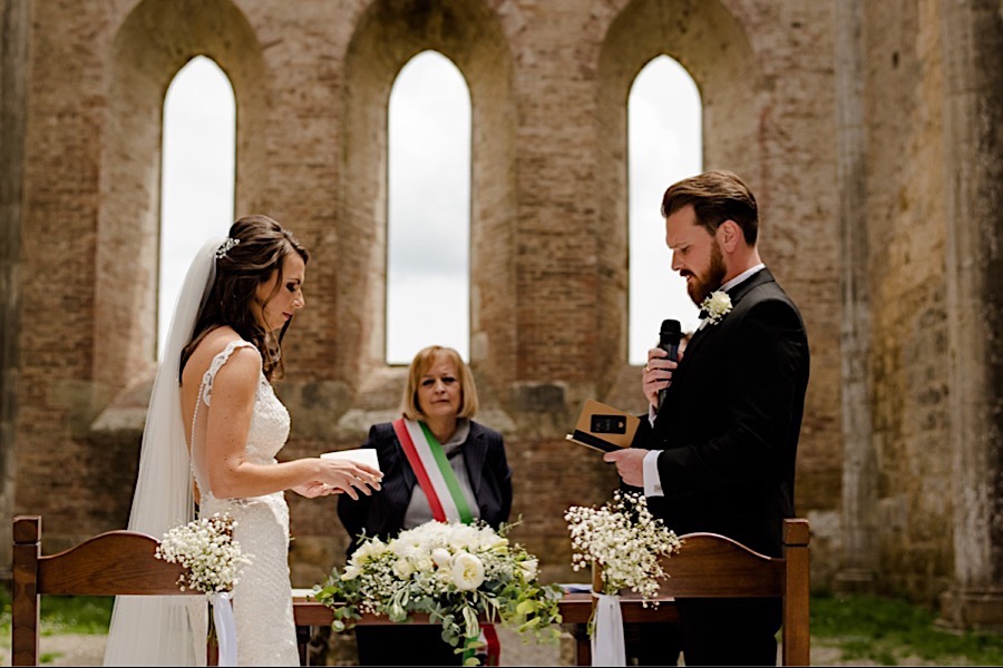 Bride and Groom exchanging their vows at san galgano abbey