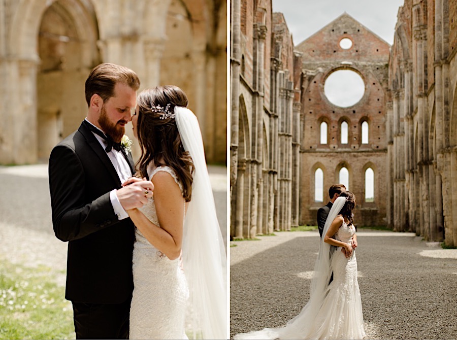 Bride and groom at san galgano abbey