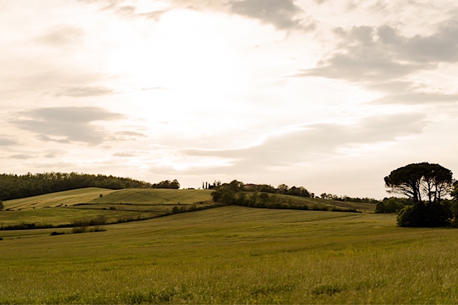 sunset time at tenuta di papena with tuscany hills