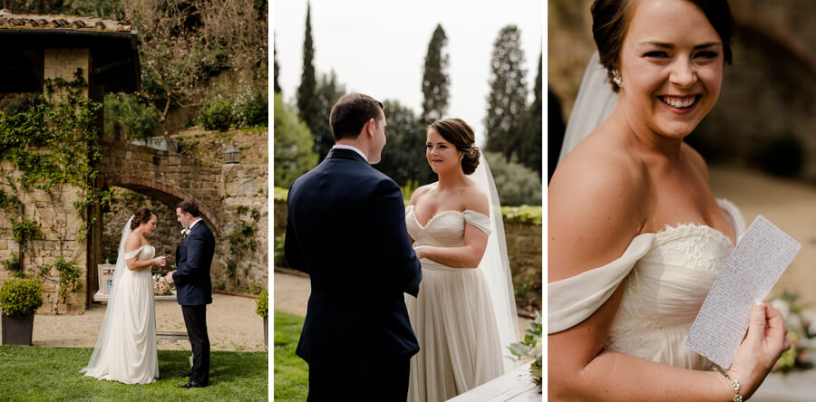 Bride and Groom reading their vows at Villa Le Fontanelle