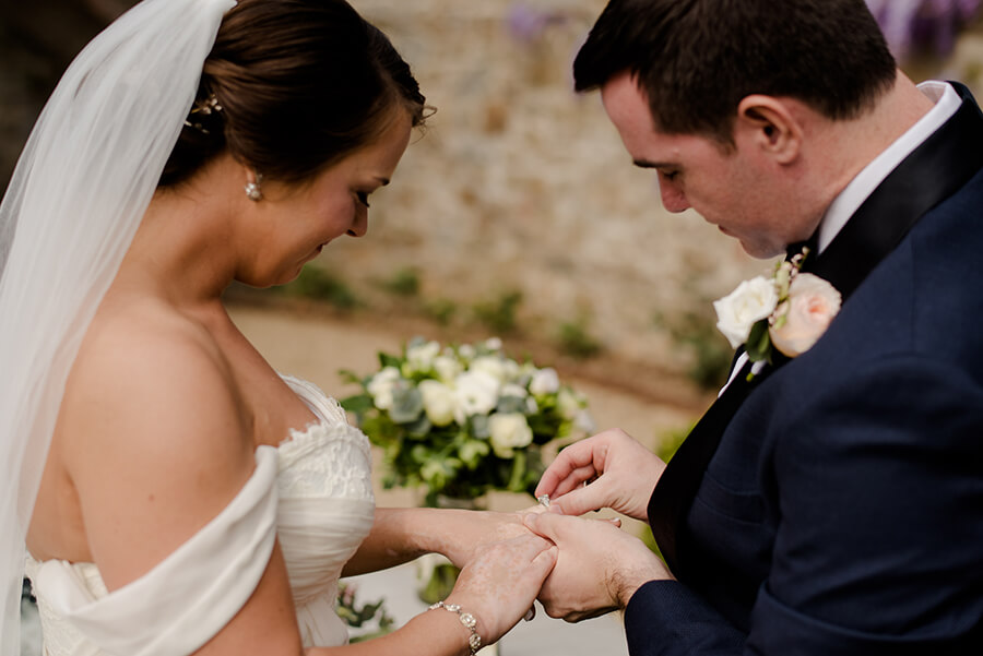 Bride and Groom Exchanging their wedding rings