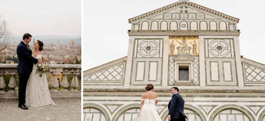 Bride and Groom portrait at Piazzale Michelangelo with the view of Florence