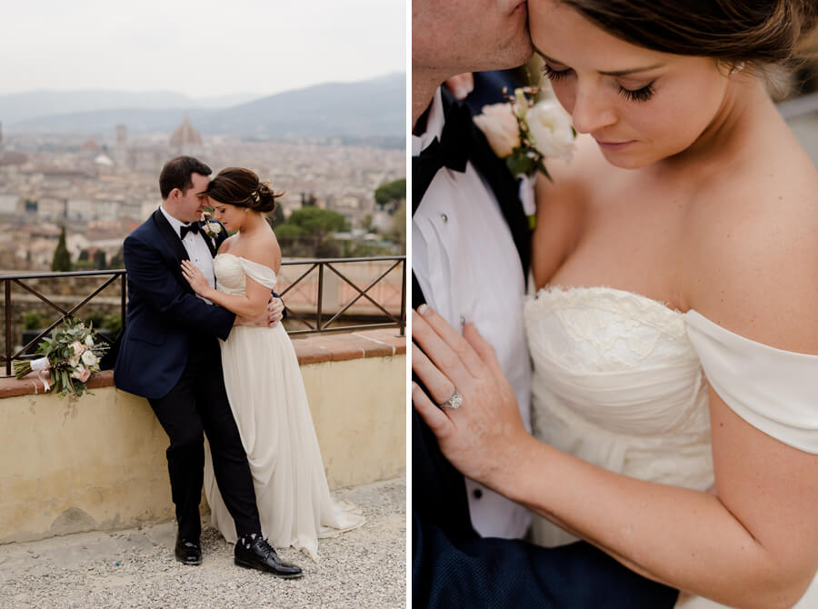 Romanic photo with Bride and Groom close each other intimate in Florence