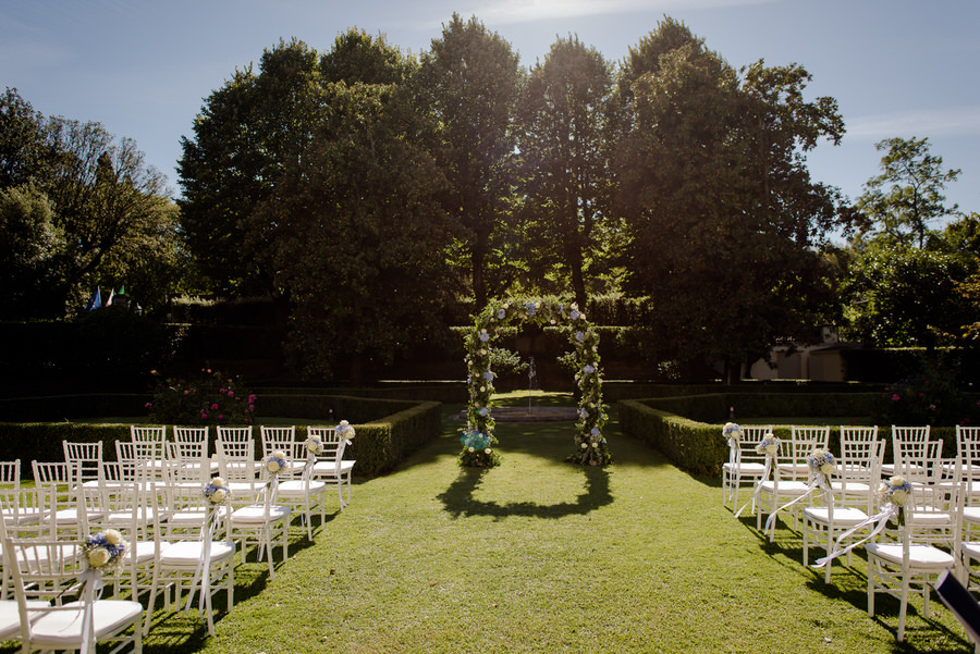 ceremony set up in the garden of villa la vedetta