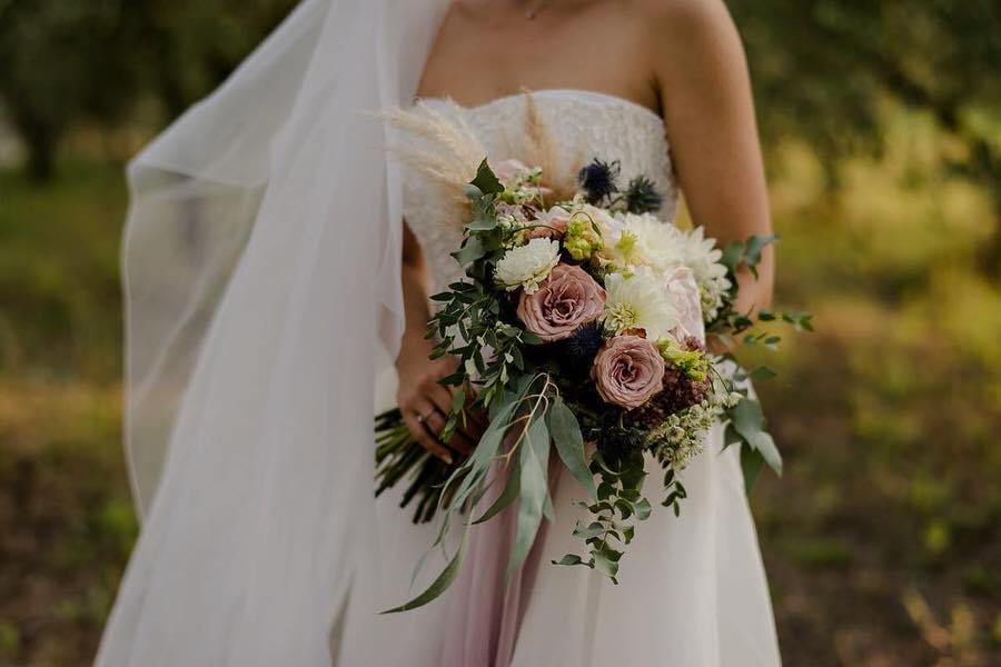 wedding flowers bouquet with rose blush and greenery colors