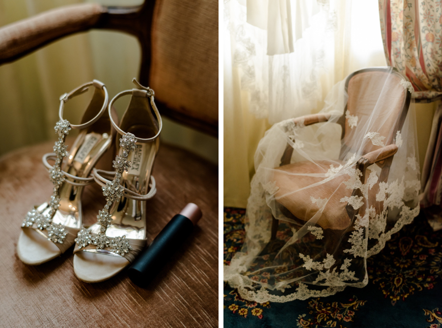 bride details shoes and veil